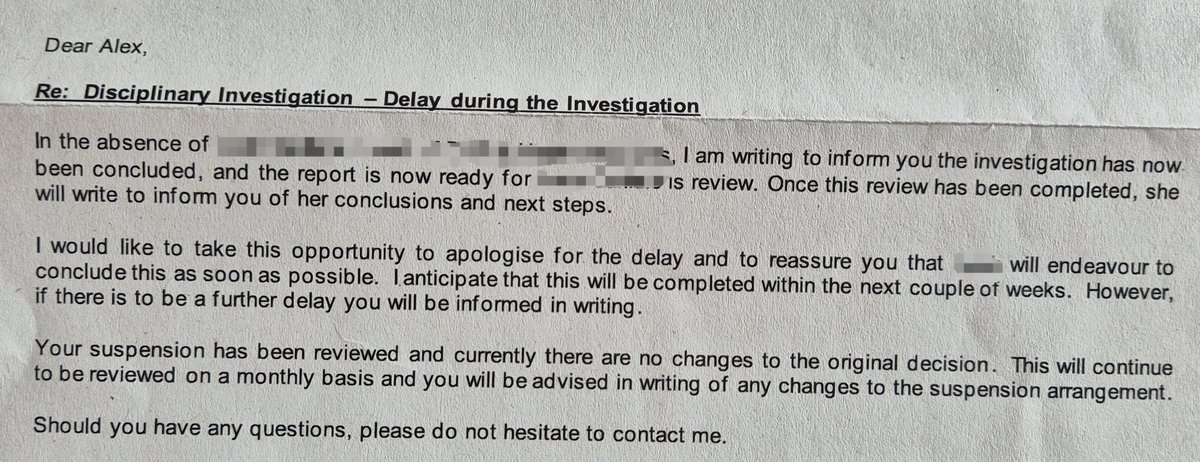 oJARDINEo's tweet photo. After months in limbo, I’ve finally received this.

What has my life become?

Suspended for a year from my NHS job at Royal Stoke Hospital, for wanting justice for grooming gang victims &amp; stating the obvious, men can’t give birth. Make it make sense. @RupertLowe10 @RestoreBritain https://t.co/efQLqGMcxp