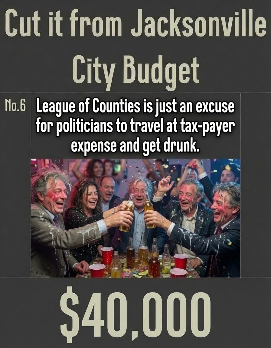 RoryDiamond's tweet photo. No. 6. The  Florida “Association of Counties” is just a tax-payer funded junket so politicians can travel and get drunk, and YOU pick up the tab. 

Total proposed cuts of garbage spending No’s 1-6: 21,590,000. 

#SaveOurHomes
#NoMoreJunkets https://t.co/tYCgQTCR6d