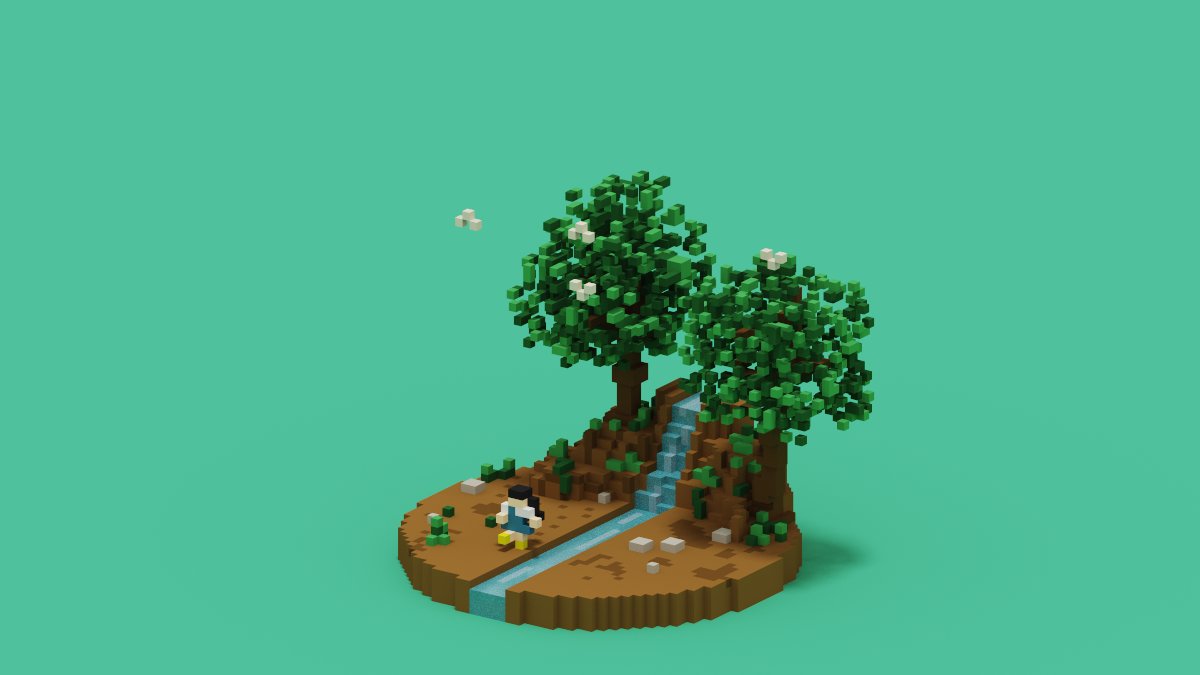 kanatano_mirai's tweet photo. 木陰の小川と小さな足跡🌳👣

#magicavoxel https://t.co/UUx7XVriN8