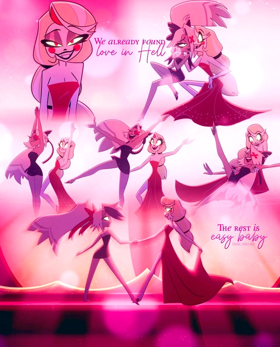 catrawildcat2's tweet photo. The rest is easy baby I have that song on repeat everyday I love my girls so much 💕#CharlieHazbinHotel #vaggi #chaggie #HazbinHotelS2 https://t.co/55zjP42sZ4