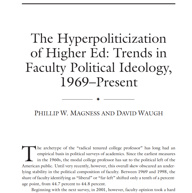 PhilWMagness's tweet photo. I documented the sharp leftward shift in academia several years ago, along with its accompanying decline in research standards. The Vanderbilt report is welcome, but it's also simply confirmation of what was already obvious (although adamantly denied by many faculty on the left) https://t.co/RrYzV2IxbA