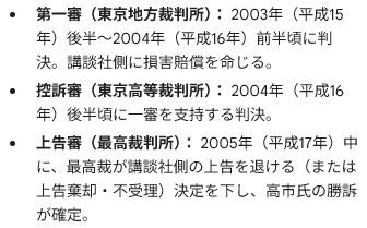 AkitoBill's tweet photo. @1xyTjYL2lquWWmB @knife900 講談社を相手取っての裁判でこういう判決が出ているのがあるみたいね。
ただ事件番号については重要度の低い裁判では公表されず、全ての判例に対して公表されているわけじゃないのでネットで調べても出てこない。
詳しく調べるなら裁判所に行って民事判決原本見たら載ってんじゃねーかな？ https://t.co/Cilkp4NERf