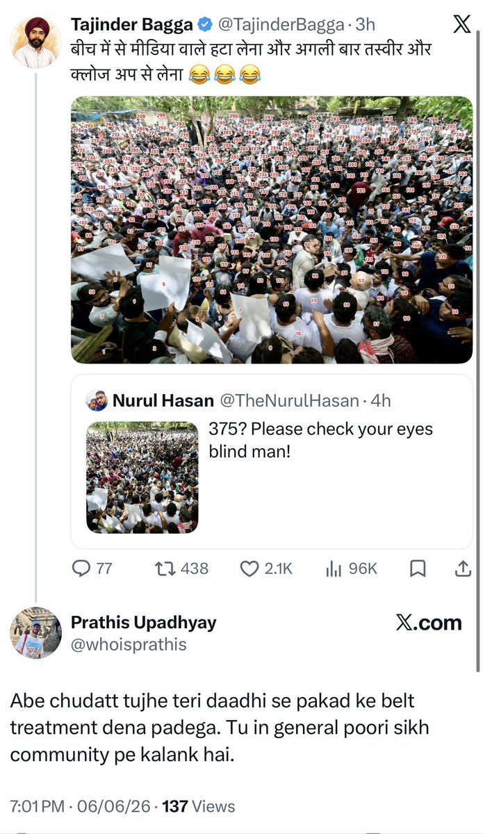 TajinderBagga's tweet photo. Please take action, @gorakhpurpolice @Uppolice.

@whoisprathis, a member of the Cockroach Janta Party, has threatened me and targeted my Sikh religious identity by referring to my beard and insulting the Sikh community. Such hateful and threatening remarks should not be tolerated.

CC: @ILalpura Ji