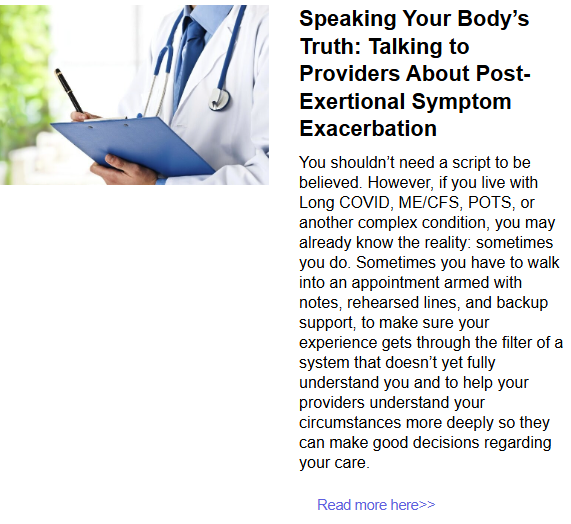 TomKindlon's tweet photo. Speaking Your Body’s Truth: Talking to Providers About Post-Exertional Symptom Exacerbation

https://t.co/rKMQ8yDEma

Screenshot from AMMES May 2026 Newsletter

#MEcfs #LongCovid https://t.co/M4FzrsfVrM