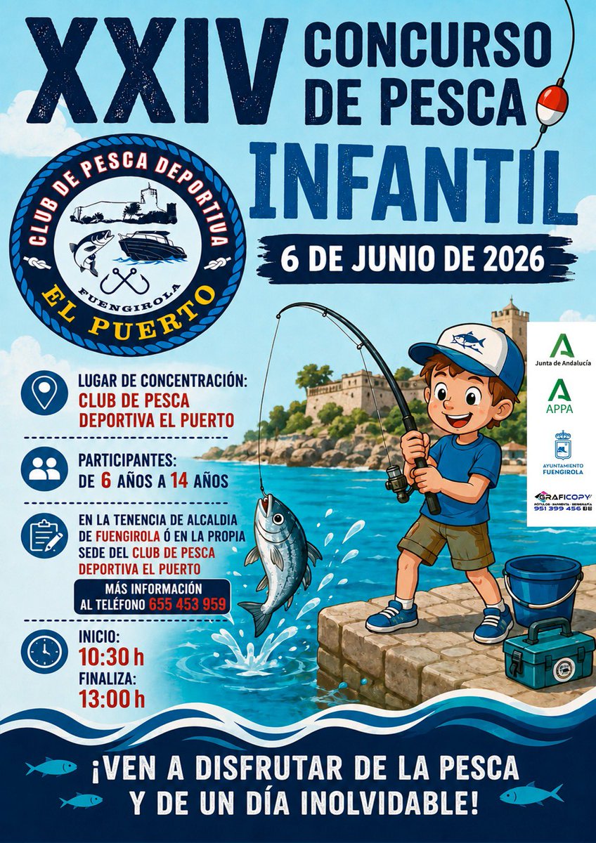 LancesCanalSur's tweet photo. Hoy, fomentando la pesca con los más pequeños en Fuengirola. Una iniciativa del Club del Pesca Deportiva El Puerto con la colaboración del ayuntamiento fuengiroleño. @FAPescaDeport https://t.co/aloSwsfybW