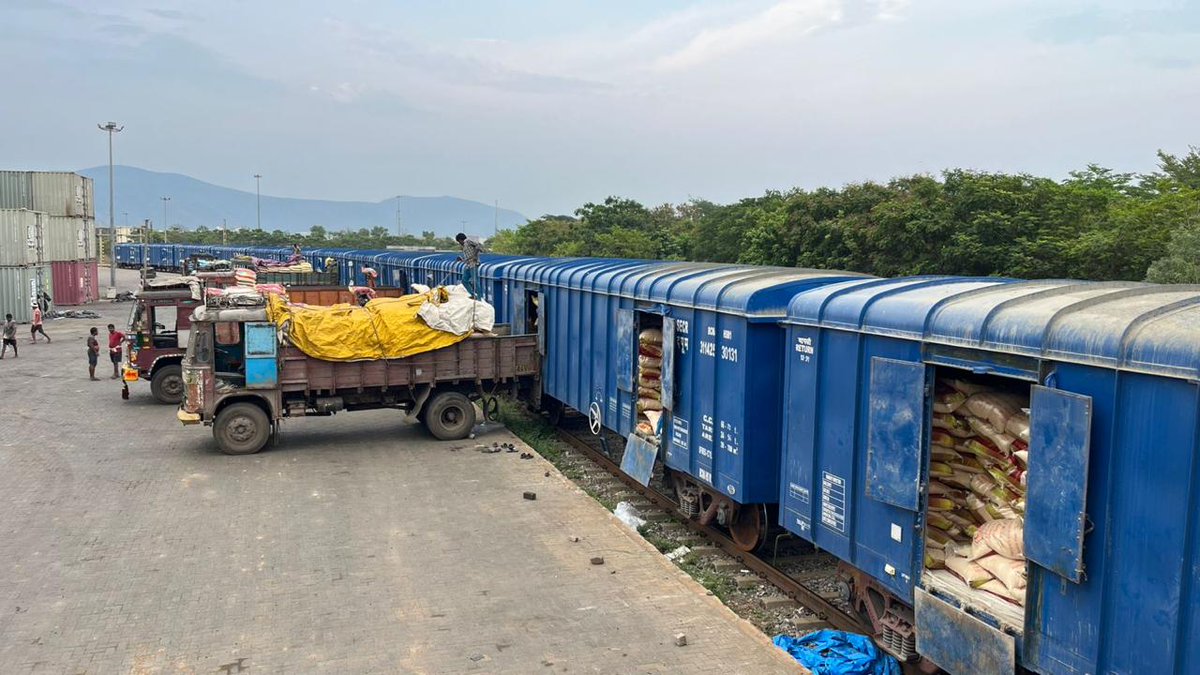 ConcorArea3's tweet photo. CONCOR’s MMLP Visakhapatnam continues to strengthen its position as a true Multi Modal Logistics Park, delivering seamless single-window logistics solutions.  

A new milestone was achieved with the handling of the first rice rake—42 BCN wagons carrying nearly 2,700 MT of rice from Raipur. The cargo was efficiently received and stocked at the rail-side warehouse within MMLP Visakhapatnam.  

This achievement marks another step forward in strengthening multimodal connectivity between the Indian hinterland and Visakhapatnam, facilitating efficient cargo movement for domestic distribution and export requirements.  

Equipped with rail-side warehousing, customs facilitation, packaging services, cargo handling infrastructure, and seamless last-mile connectivity to the port, MMLP Visakhapatnam offers an integrated logistics ecosystem.  

The successful operation underscores CONCOR’s growing role as a leading multimodal logistics operator, driving efficient, sustainable, and cost-effective supply chain solutions while enhancing logistics connectivity across the country.  

Think Logistics, Think CONCOR.