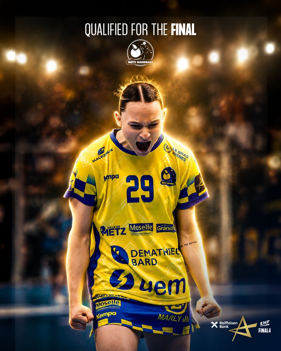 ehfcl's tweet photo. 💛💙Metz Handball did it! 🤩

With a 32:27 win against CSM Bucuresti, Metz is the first team to secure their space in the final 🎉

Do they have what it takes to go all the way?!

#ehfcl #ehffinal4 #handball https://t.co/ufmDD272EW