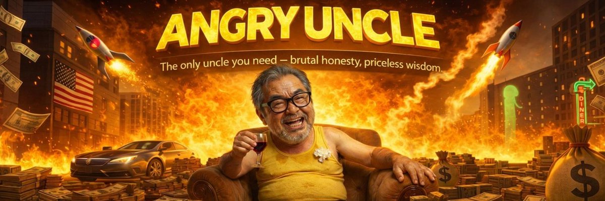 AngryUncleToken's tweet photo. Good afternoon, Community!  
Your favorite Uncle needs a new X banner. I want something that represents me 100% creative, unique, detailed, and high-quality. (1500x500)

❤️ Like & 🔄 RT required.
📸 Drop your entry in the comments.
🏆 Best banner wins $5 in SOL.
⏰ 5 hours left!

#giveaway #airdrop #SOL #contest #community