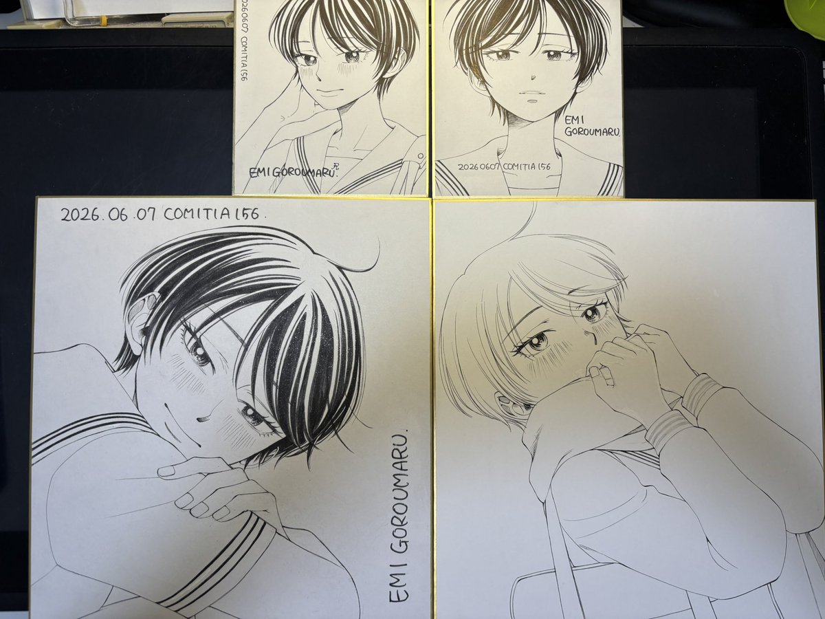 明日のコミティア参加しますー。新刊はないのですが、既刊と色紙を持っていきます。まだ仕上げ前のも混じってますが大体こんな感じです。ミニ色紙以外は抽選の予定です。こ24bでお待ちしてます!