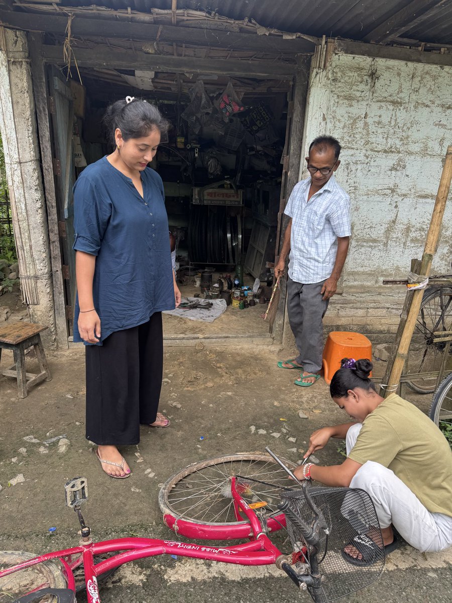 Mrinal_MLA's tweet photo. #8pm : #SelfEmployment
On a sunny day two girls came to me and requested some kind of employment. I asked them .. what is your skill ? They told me their education qualification.
I replied - this is not skill, this might give you a 3rd/4th grade job in a far away district. Then you will come to me requesting transfer and you will lose your independence and will suffer depression. 
You do one thing , I told them, there is demands for bicycle mechanics , you manage training in a bicycle repairing shop and I will make a beautiful shop for you where you will earn a lot. They returned grimfaced. I thought they will not return to me again. But they surprised me by visiting my place few days later and declared .. We will do it sir , you just don’t forget your promise.
On my tour one day I saw the girls doing works in a cycle care shop . I felt so happy and stopped and asked the Senior mechanic about their interests , He said, these two are very serious on their works sir, they will learn quick. Soon people will see two energetic bicycle mechanics in our area.
Name of the shop will be
#TheMechanic