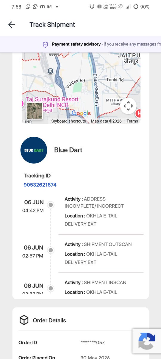Itsdidarul's tweet photo. Fake excuse by @BlueDartCares according to @ShiprocketCare address details 93%, without contacting customer simply they have address incomplete, already you have delayed the shipment, picked 3days later, now not delivering the shipment, I want refund https://t.co/ZB9Ijy2h5l