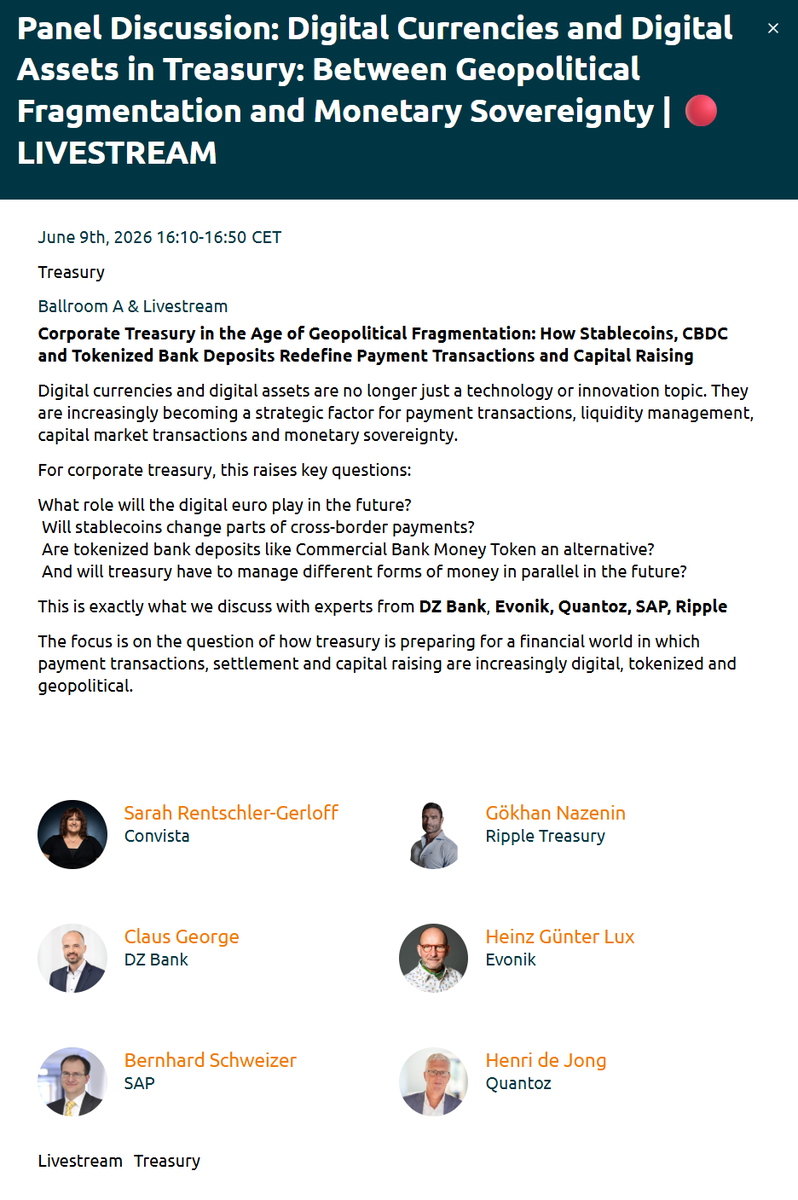 ChadSteingraber's tweet photo. Ripple Treasury will be part of the FICO Treasury Tech Days --> June 9th "Digital Currencies and Digital Assets in Treasury"

Alongside DZ Bank and SAP.

"Manage different forms of money in parallel" https://t.co/a9G0Q9txQD
