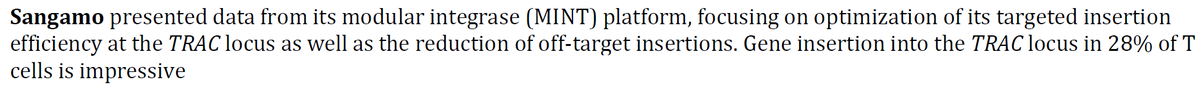 BiotechAnalysst's tweet photo. WilliamBlair $SGMO modular integrase (#MINT) platform, focusing on optimization of its targeted insertion efficiency at the TRAC locus as well as the reduction of off-target insertions. Gene insertion into the TRAC locus in 28% of T cells is #impressive

+Prion
+NAV1.7 Pain https://t.co/6039cqe22Q
