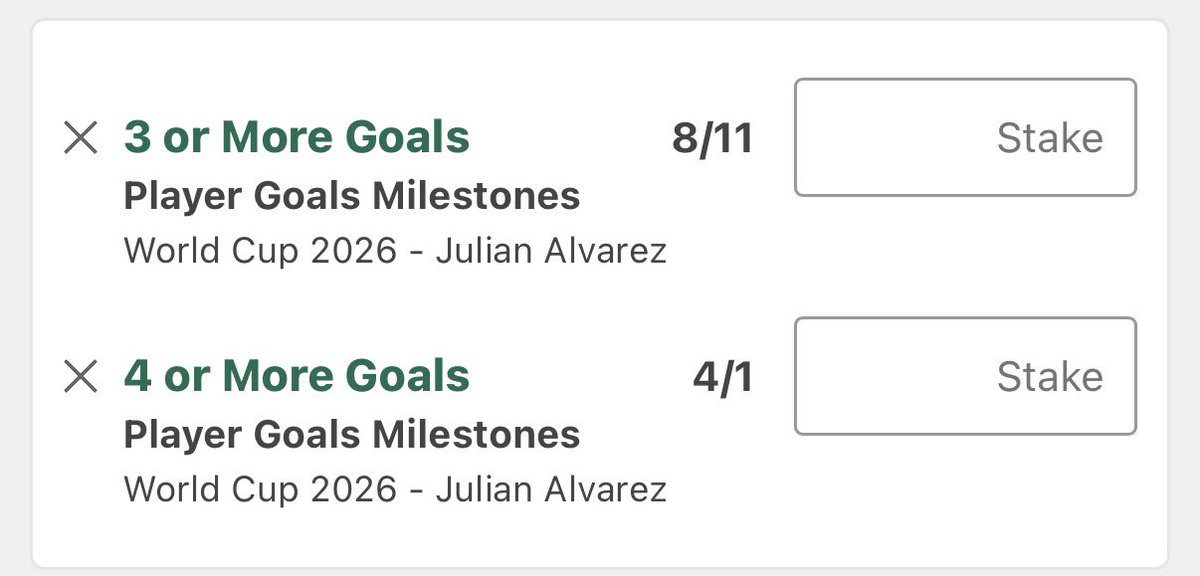 BetsAndyP's tweet photo. While we are in form, here’s my World Cup bets 🌎🏆⚽️

Ousmane Dembele 2 or More goals 10/11 SkyBet - 4/9 elsewhere. (NAP)

Julian Alvarez 3 or More goals 8/11 Bet365 - 8/13 elsewhere 

Julian Alvarez 4 or More Goals 4/1 Bet365

Morocco to reach Quarter Final  7/2 Bet365 https://t.co/u9V8AmSivP