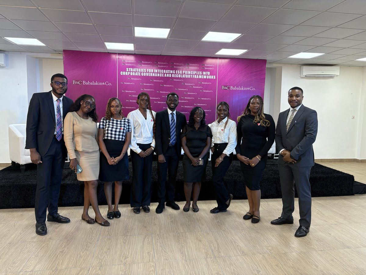 Unilag_CGC's tweet photo. SCGN at Babalakin &amp; Co.: Exploring ESG in Practice.

Representatives of the SCGN Corporate Governance Club, including executives, a Head of Office, and members, recently attended an insightful ESG-focused event hosted by Babalakin &amp; Co. https://t.co/EzQvpUlbWP