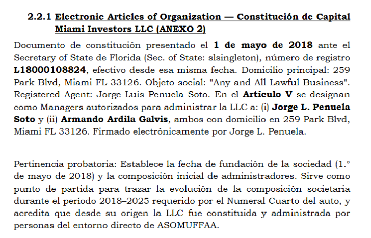 casoasomuffaa's tweet photo. 🚨 URGENTE | @SSociedades determina mediante Rad No: 2026-01-451171 en prueba documental que el Sr Samuel Castillo SÍ ES PARTE DE LA SOCIEDAD CAPITAL MIAMI INVESTORS LLC. El Sr Castillo pretendió, mediante solicitud de desintervención, decir que no tenía nada qué ver con la sociedad fachada creada también por el Sr Jorge Peñuela (QEPD?) #CasoAsomuffaa