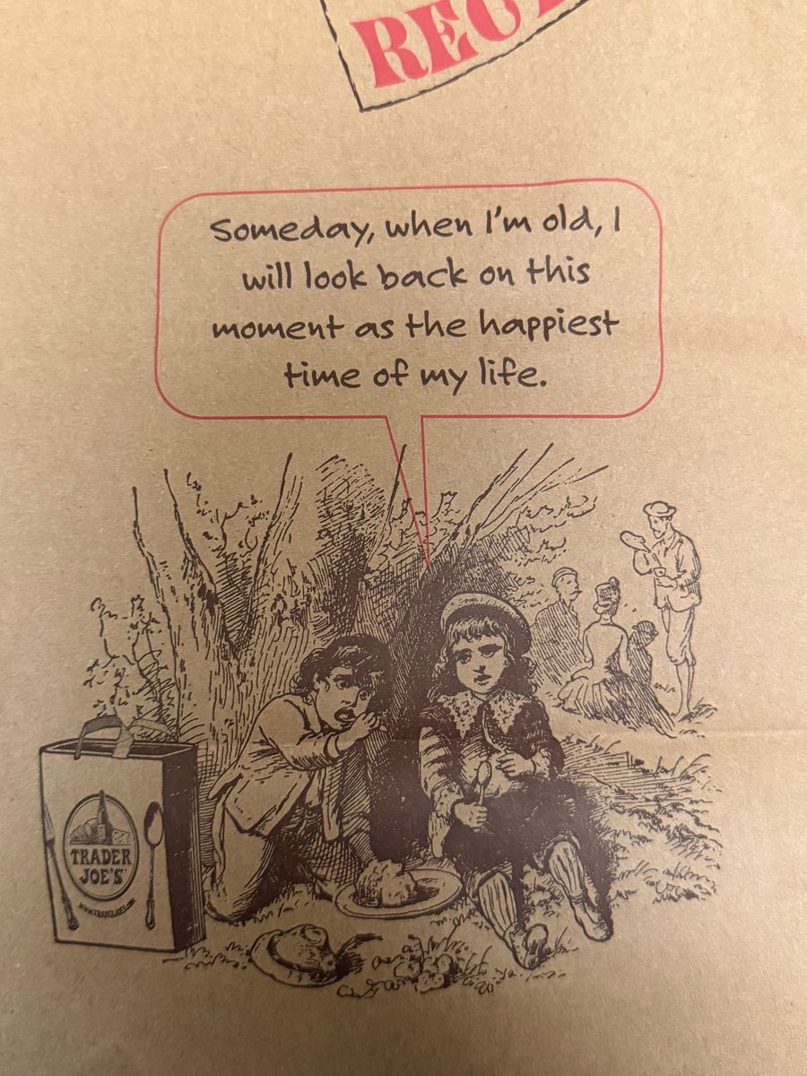 normalmadeline's tweet photo. Why is this illustration on my Trader Joe’s bag sort of devastating https://t.co/u4LiWwUbmY