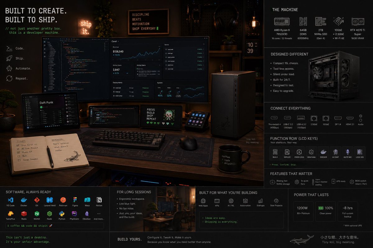 ElianCodes's tweet photo. I asked ChatGPT to design a desktop computer based on what it knows about me. Pretty fun result lol https://t.co/k5mfkdkWqn