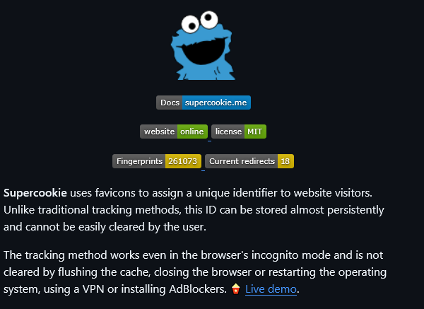 0x0SojalSec's tweet photo. Tracks users with favicons, even in incognito mode,
tracks you even after clearing cache, using VPN, or running ad blockers.

- https://t.co/sKiR0XGgtu

#infosec #cybersec https://t.co/BmCORfqae1