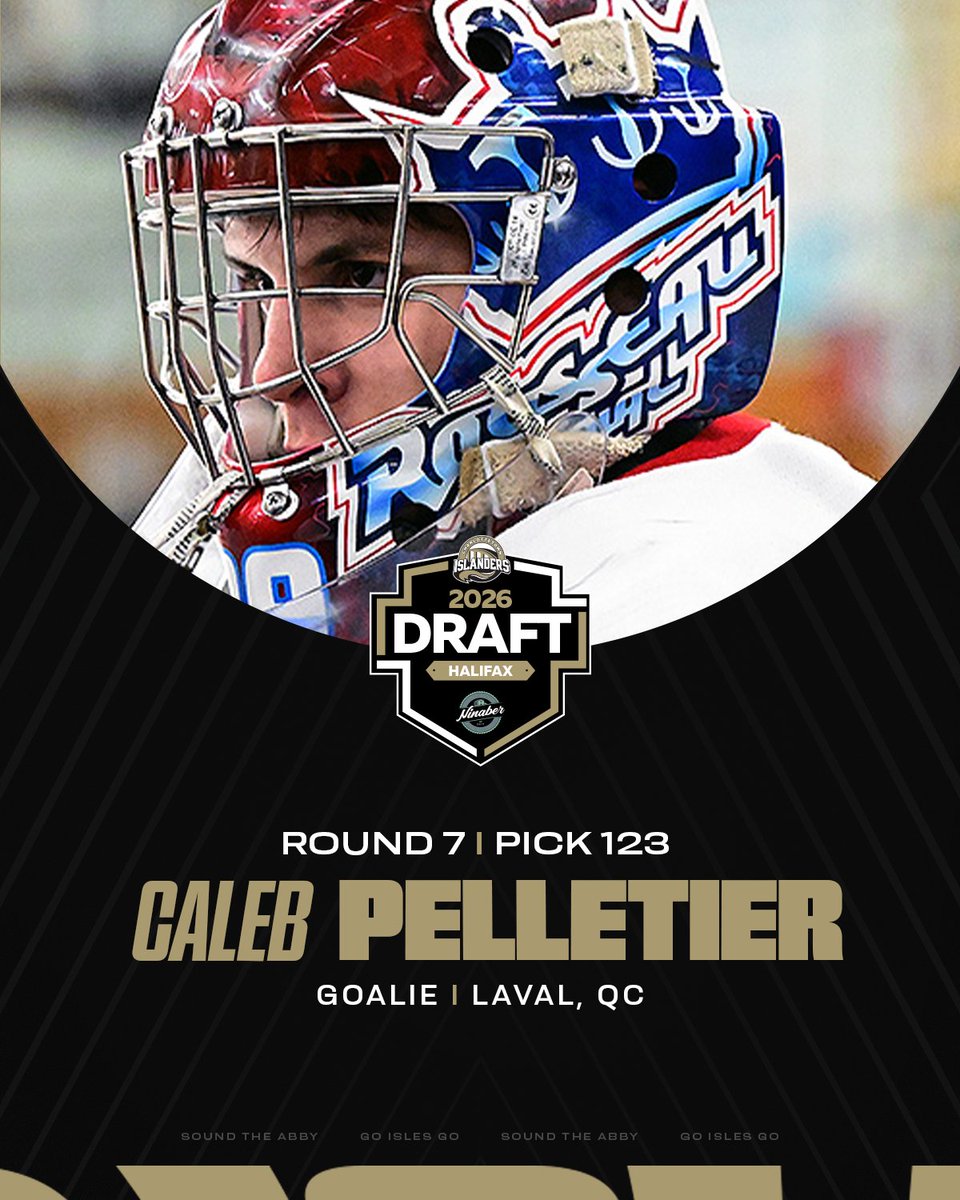 IslandersHKY's tweet photo. With the 117th &amp; 123rd overall picks of the 2026 QMJHL Draft, we've selected Cade Noonan &amp; Caleb Pelletier! #soundtheabby 

Welcome to the black &amp; gold. 🖤 💛 https://t.co/8Wp6e2ZCvp