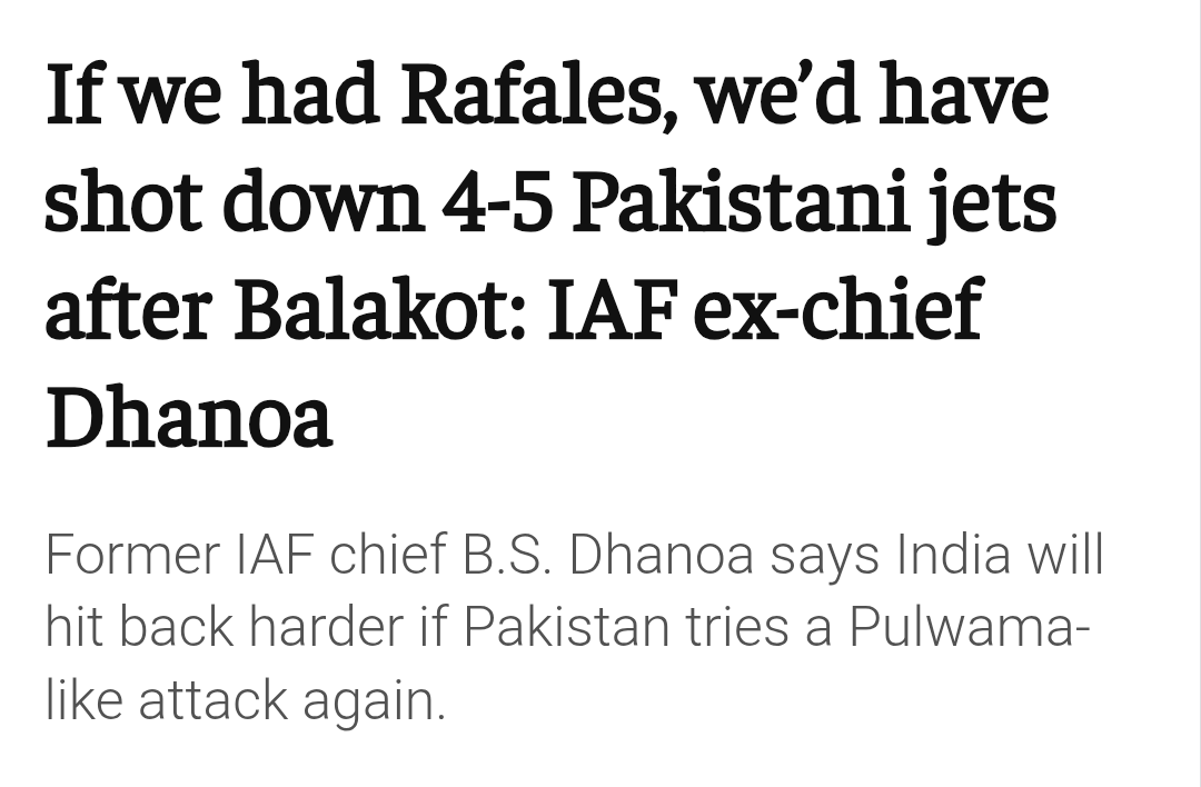 Neetivaan's tweet photo. "If we had Rafales, we’d have shot down 4-5 Pakistani jets"

"Chinese J20 does not even come close"

These are the words of  IAF ex-chief BS Dhanoa and the same IAF is now talking about importing Su-57 in order to counter China.

Thook ke chaatna got real https://t.co/3f5HTVFTqj