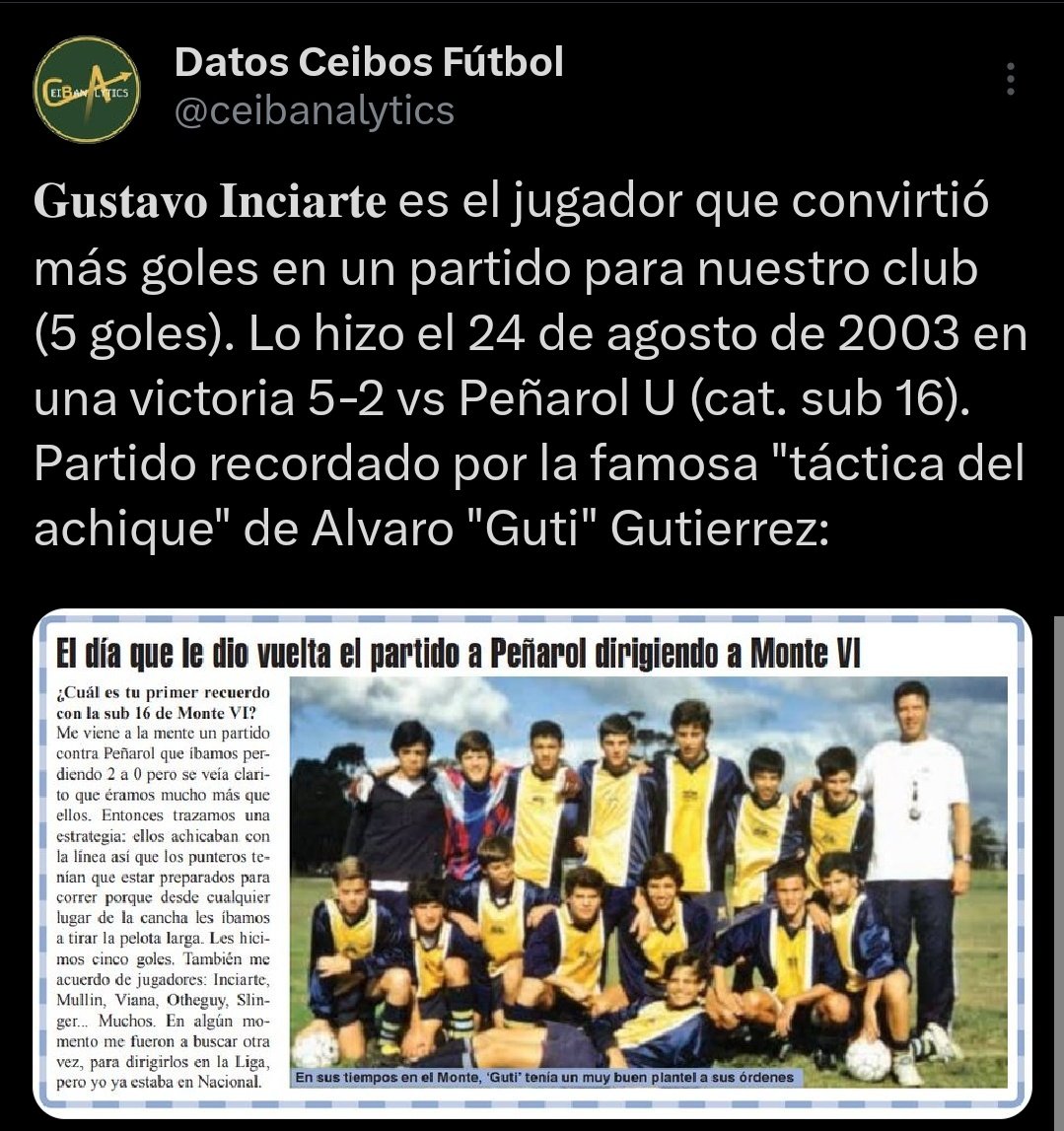 ceibanalytics's tweet photo. @CeibosFutbol Es record total. El anterior record era de Gustavo Inciarte con 5 goles a Peñarol en la sub 16 (año 2003). https://t.co/7CLdLM7LHQ