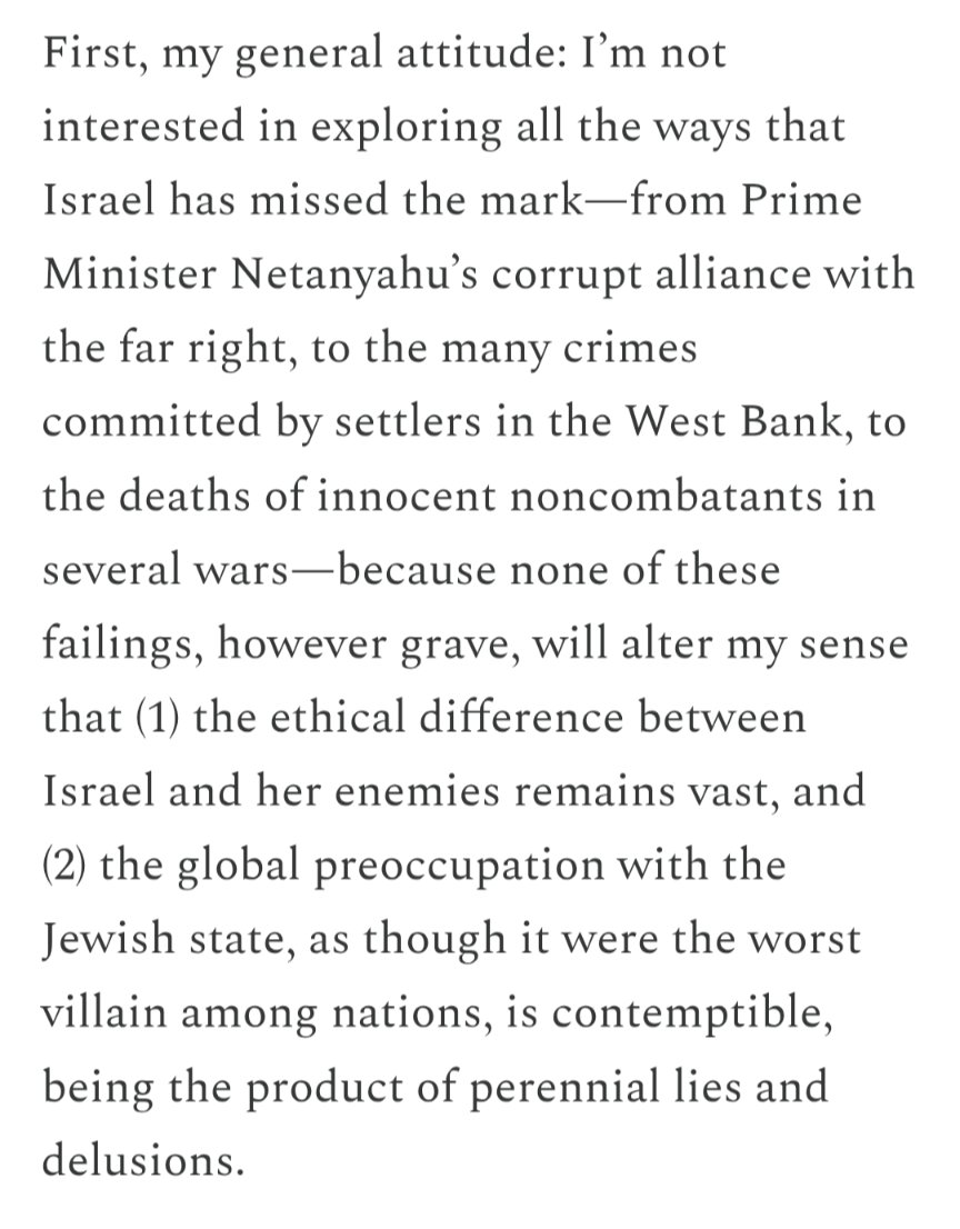 estherzelda0514's tweet photo. I agree with every word Sam Harris says here about Israel, and I'll go further. The preoccupation with this country is antisemitism. There is no other explanation for how that, of all the world's many brutal dictatorships and ongoing famines, all of Europe and the Middle East is obsessed with this tiny scrap of land and what the people that rule it defensively and democratically, in a sea of aggressive tyrants, are doing. Any country subjected to such unrelenting scrutiny by those already predisposed to be suspicious of it would come out looking evil, and that's before the lying and semantic games.

If you believe that no criticism of Israel can be antisemitic, and that the antisemitic Arab world is not interested in destroying it, with the applause of most of antisemitic Europe, I'm sorry, but you live in an alternate reality and we have nothing to discuss.