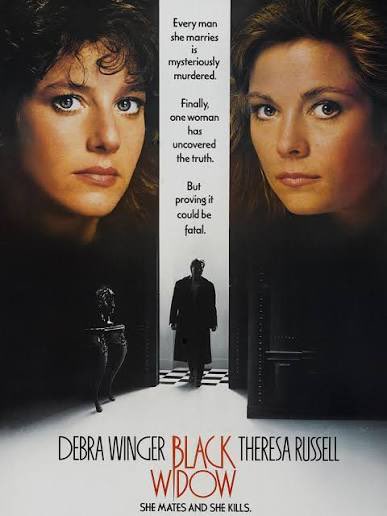 horror_80s's tweet photo. Anyone remember BLACK WIDOW from 1987? Debra Winger stars as a federal agent hot on the heels of a master of disguise (Theresa Russell) who marries wealthy men and bumps them off. Sexual tension simmers between the two female leads and the plot is a fun cat-and-mouse game. https://t.co/nk4Wu75Mor