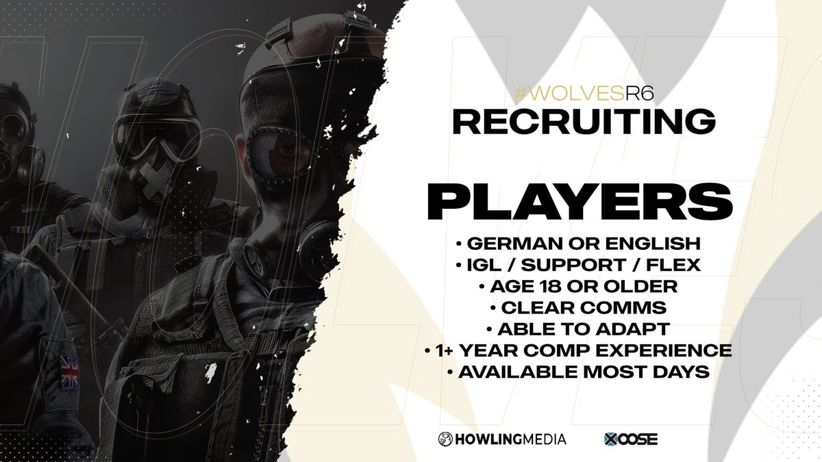 wolves_esports's tweet photo. Our #WolvesR6 team is looking for players👀

At the moment, we have three slots to fill.
See the image for the requirements.

If you think they fit you well, feel free to slide into the DMs of @bychikoR6s for more information.

#KeepHowling https://t.co/qYhli1Xrsz