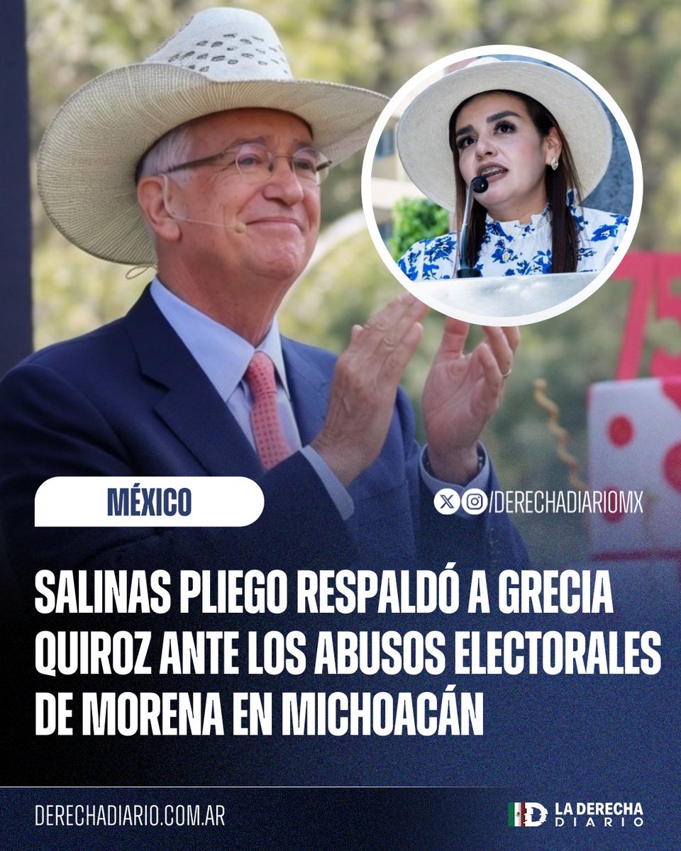 DerechaDiarioMX's tweet photo. 🇲🇽 | UNIDAD: El Presidente de Grupo Salinas, @RicardoBSalinas, respaldó a la alcaldesa de Uruapan, Grecia Quiroz, viuda de Carlos Manzo, de los abusos electorales de Morena en Michoacán:

"¡Ánimo, Grecia! Estamos contigo contra los ineptos, corruptos y mentirosos del narcoestado Moreno, representados por la rata mayor, Alfredo Ramírez Bedolla".