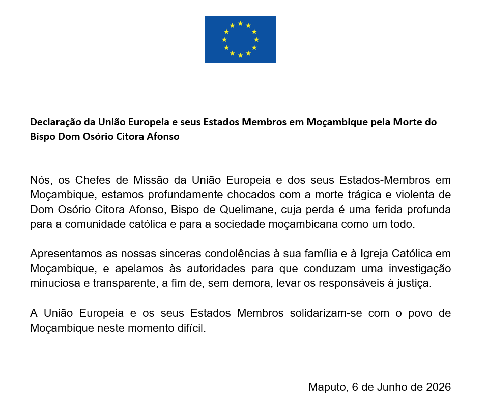 EUinMoz's tweet photo. Em declaração  conjunta, os Chefes de Missão da União Europeia e dos seus  Estados-Membros em Moçambique expressaram hoje o seu profundo pesar pelo  falecimento de Dom Osório Citora Afonsodo Bispo de Quelimane. https://t.co/oVMkQXuBpy
