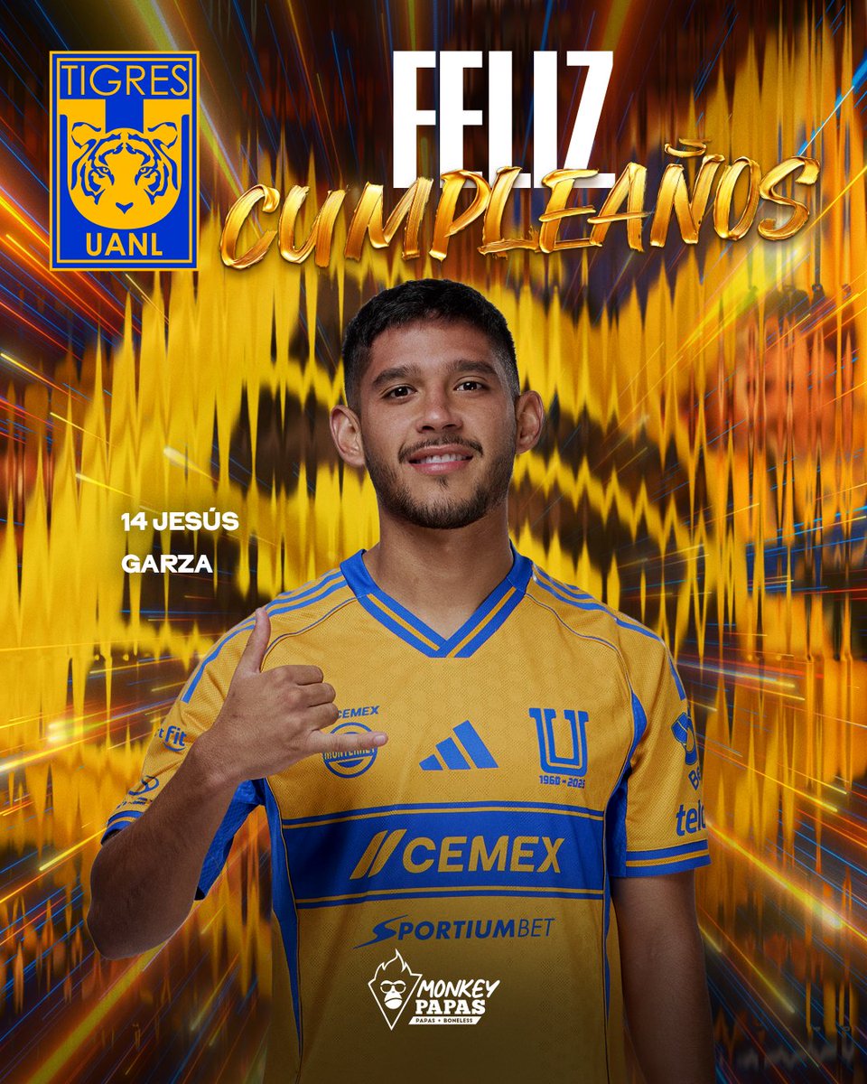TigresOficial's tweet photo. 🎂 ¡Hoy festejamos en su día a nuestro canterano, Jesús Garza! 🐯 ¡Que los cumplas feliz, 'Chuy'! 🥳

@El_BigMont https://t.co/ffLNkYxqGH