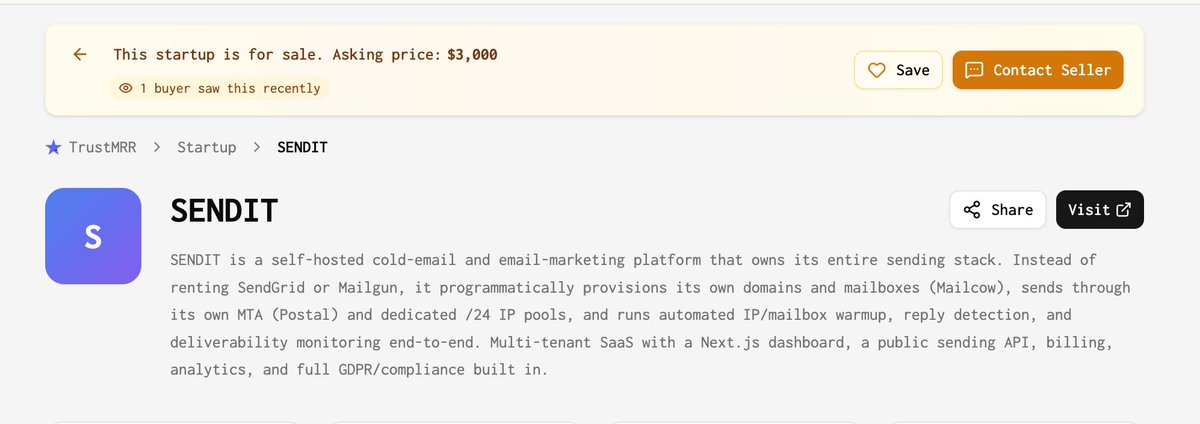 Bilalsells's tweet photo. Just listed my email marketing saas on @marclou @trust_mrr for sale! Great opportunity for someone who loves email marketing and has a audience for it. https://t.co/HUHrXcn0Cc