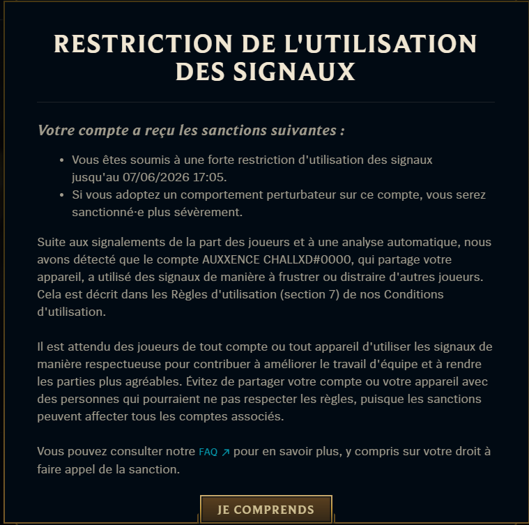 flave1270's tweet photo. Donc là je viens de prendre un warning de ping parce que je partagerai mon appareil avec Auxxence ? genre wtf, pas comme si on avait 3000LP de différence et que je ne l'ai jamais vu irl ? xd @RiotSupport https://t.co/kB1aNqH3QL