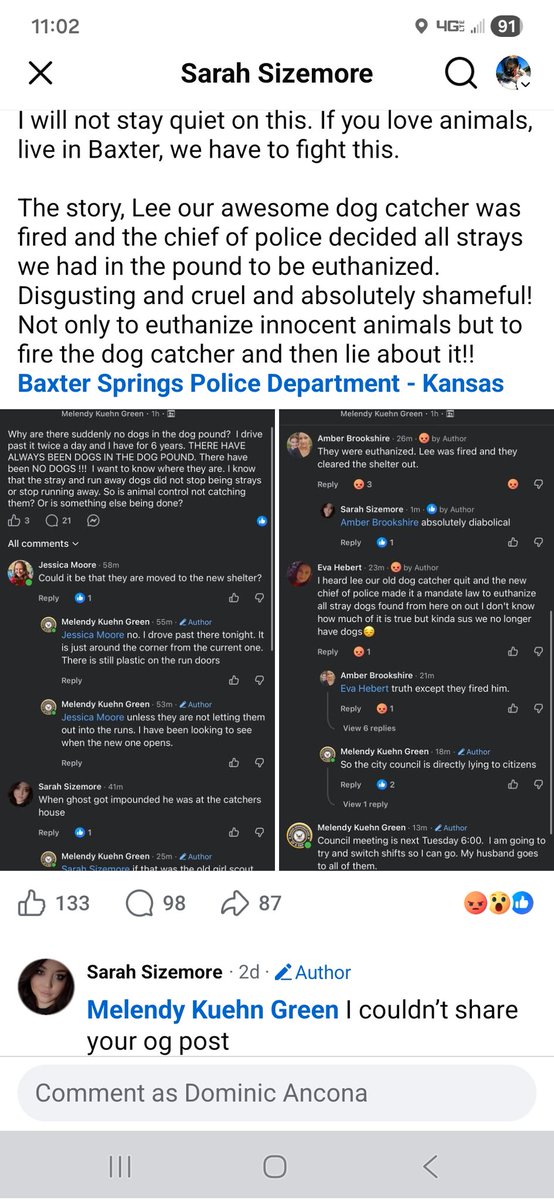 anxo1178's tweet photo. The chief of police allegedly fired their dog catcher for refusing to euthanize the dogs and then did it himself.  Sounds like baxter springs kansas needs put on the map. https://t.co/p4tbPEdYR6