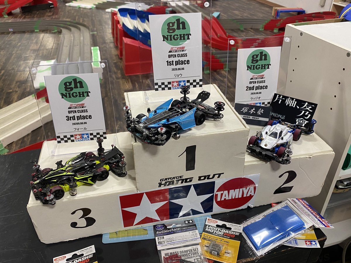 hangout_mini4's tweet photo. ガレージハングアウト高松
6月ミニ四駆ナイトレースリザルト🏁

1位 リョウ選手🥇
2位 ラッジオ選手🥈
3位 フォール選手🥉 https://t.co/IqukMHCUKg