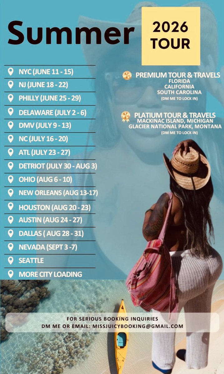 JuicyAfterDark_'s tweet photo. The long wait is finally over! ☀️✨Summer Tour 2026 is here. I’m coming to a city near you!

Full dates on the flyer. https://t.co/N1prC8E3UN