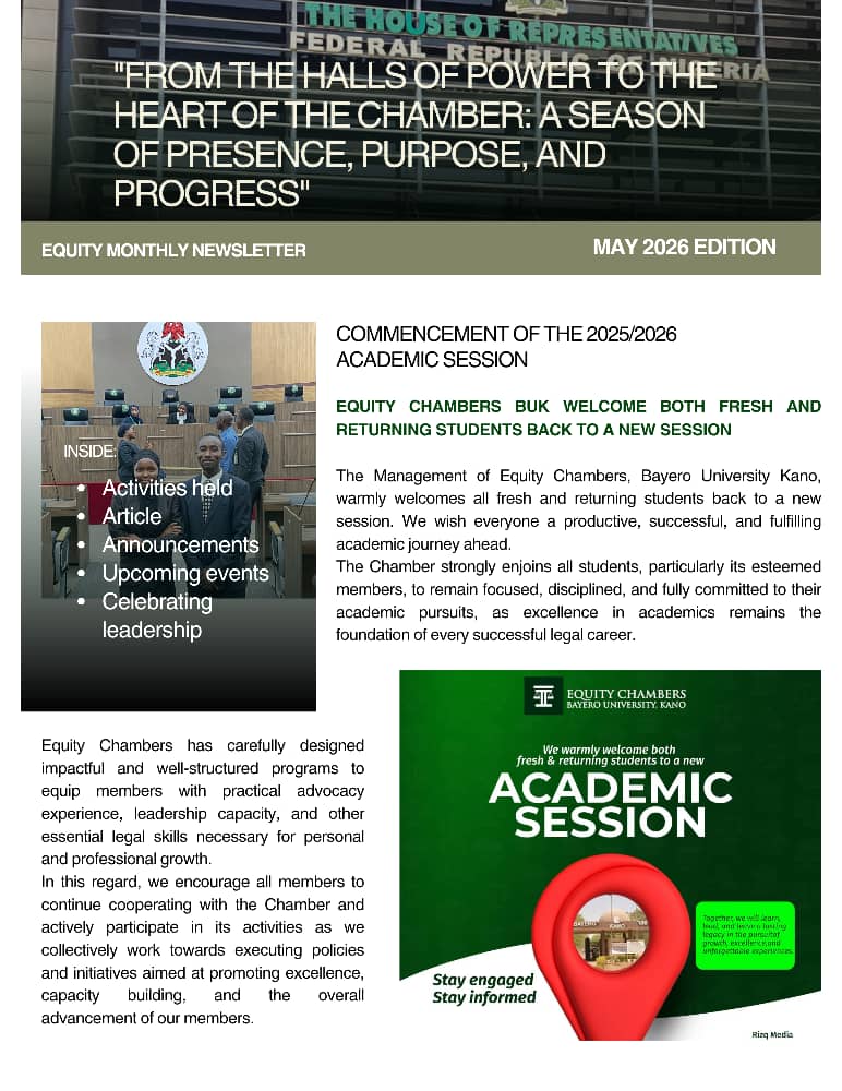 EquityBUK's tweet photo. THE MAY EDITION OF EQUITY CHAMBERS BUK NEWSLETTER IS HERE!
This edition reflects a month of leadership, growth, and meaningful engagement. Go through it and have a synopsis of what we've been up to in the month of May. https://t.co/p61ERgncvQ