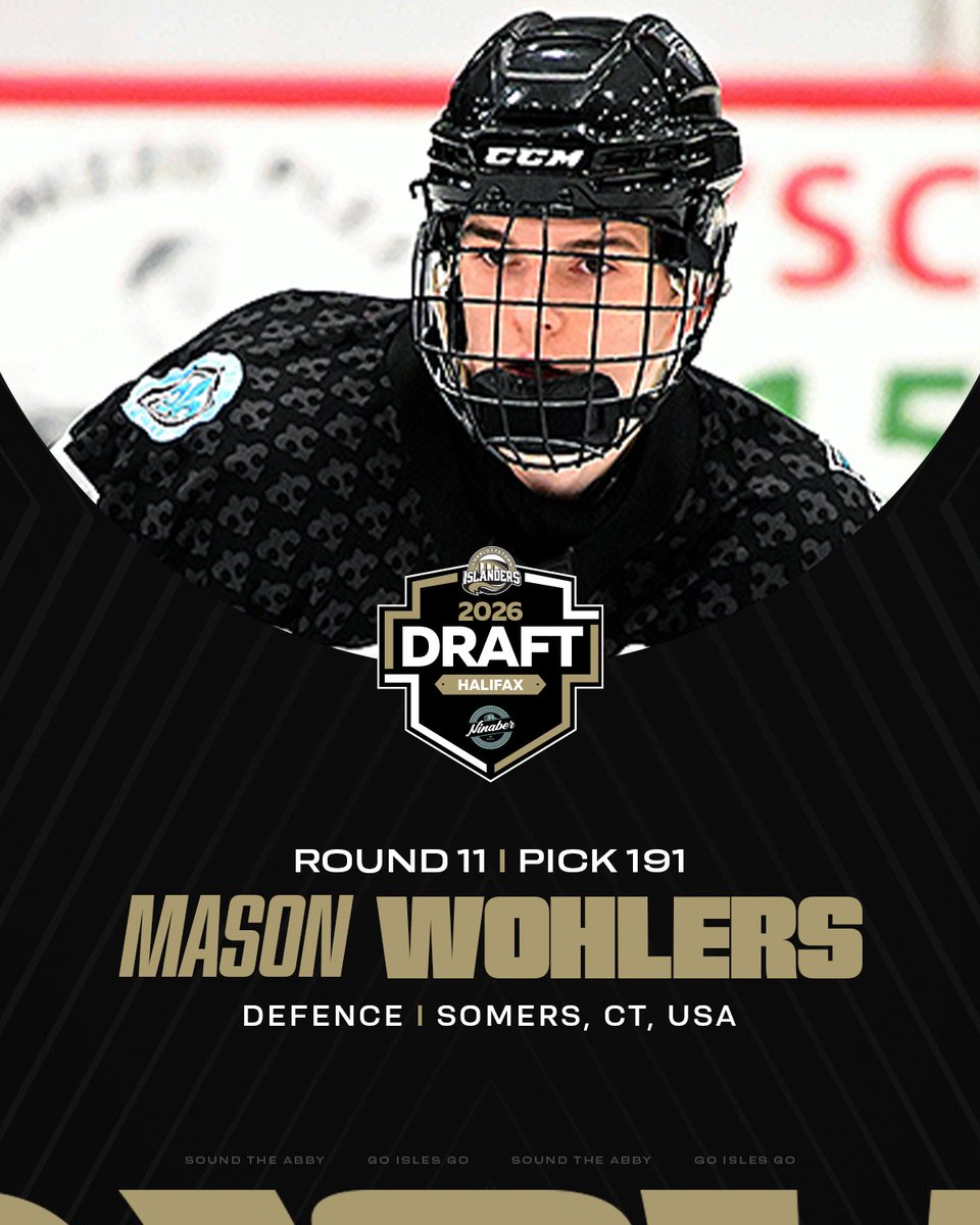 IslandersHKY's tweet photo. We are proud to welcome Mason Wohlers, from the Bishop Kearney Selects 15U AAA, with the 191st pick of the 2026 QMJHL Draft! #soundtheabby https://t.co/SbB0o4NLyM