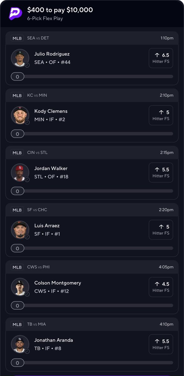 CristinaBets's tweet photo. Let me show you how to flip $400.00➡️$10,000‼️

6 man PrizePicks FS⚾️⚾️⚾️⚾️⚾️⚾️

This is cashing 🤑 🤑 🤑 🤑 🤑 🤑 

#PrizePicks l #MLB https://t.co/GNnCXuSDhR