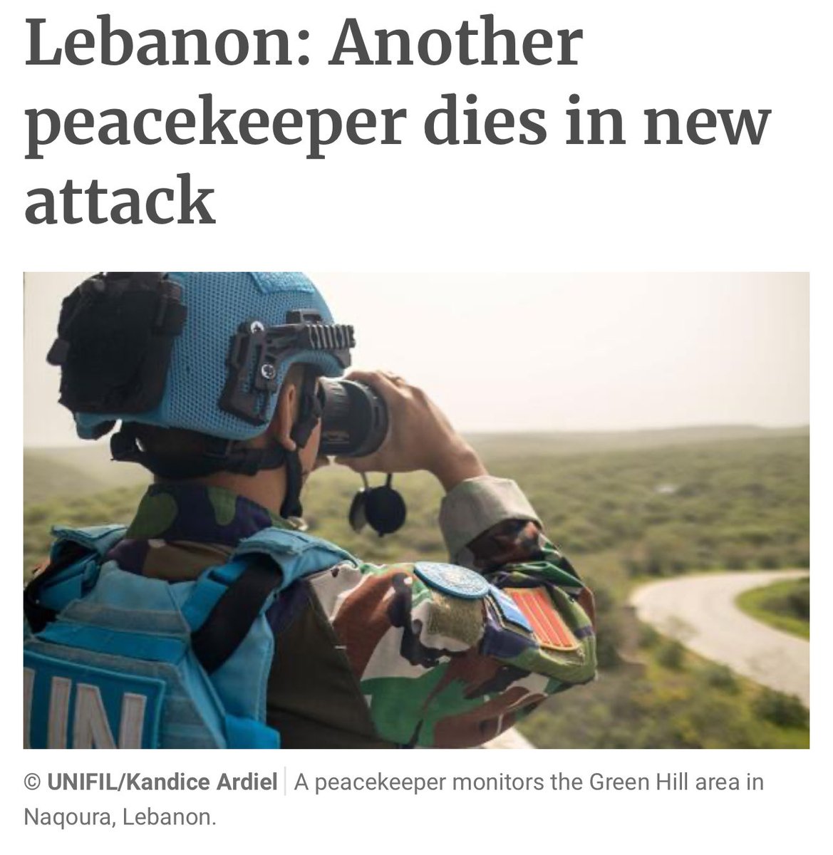 knowledgerepost's tweet photo. #breaking #un #inaction
Did you know @UN troops wear fluorescent blue to signify their peacekeeping effort?
Did you know they are currently being murdered in Lebanon by Israeli Airstrikes? https://t.co/B4vxe6DRkf