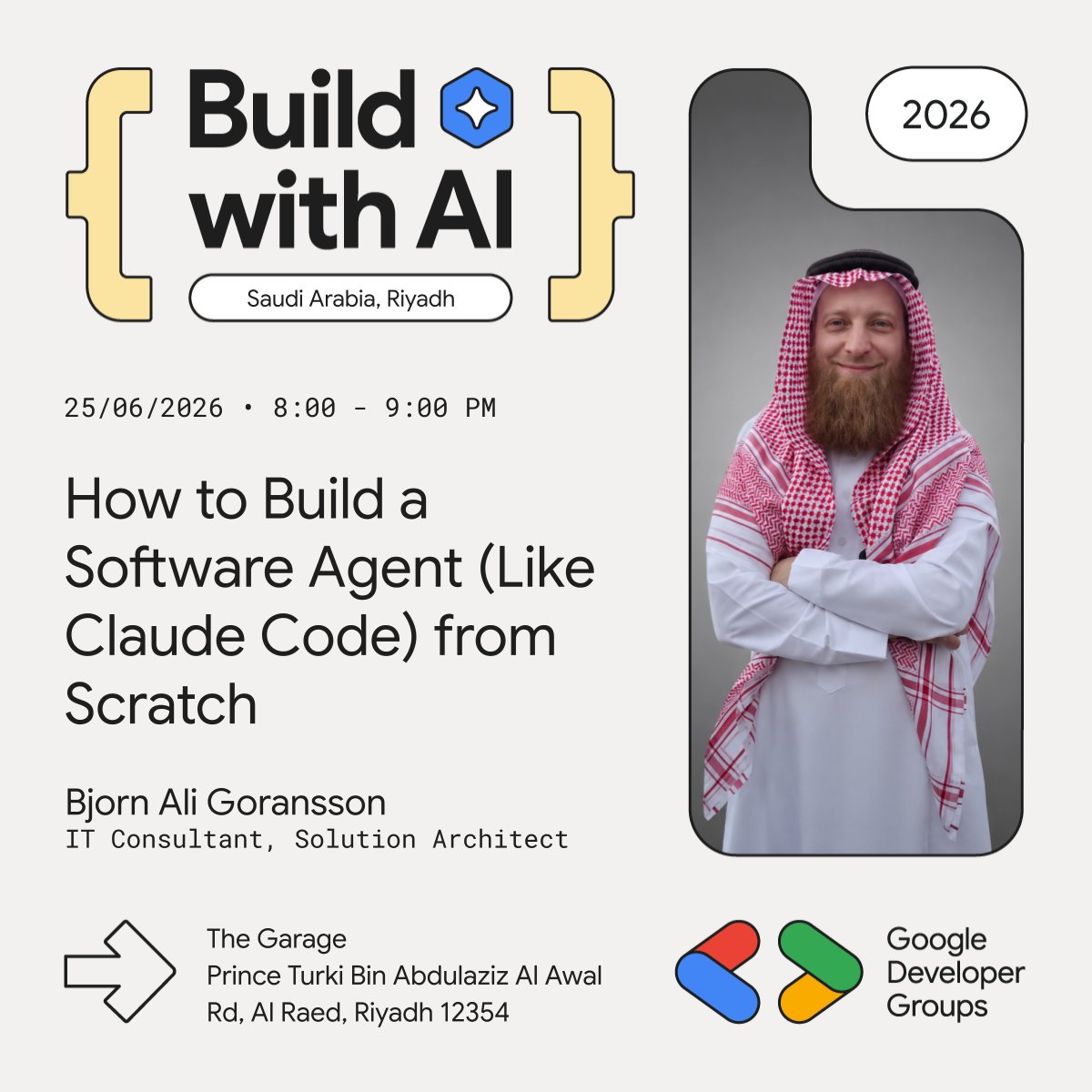 GCDCSaudi's tweet photo. 🛠️ Build Your Own Software Agent from Scratch
Learn how LLMs work under the hood, master tool calling, and build a Claude Code-style agent from the ground up

📍 The Garage, Riyadh 
🗓 Thu 25/6 | ⏰ 08:00–09:00 PM
🔗 https://t.co/vmpBEzQaMf https://t.co/7gdsginN0i