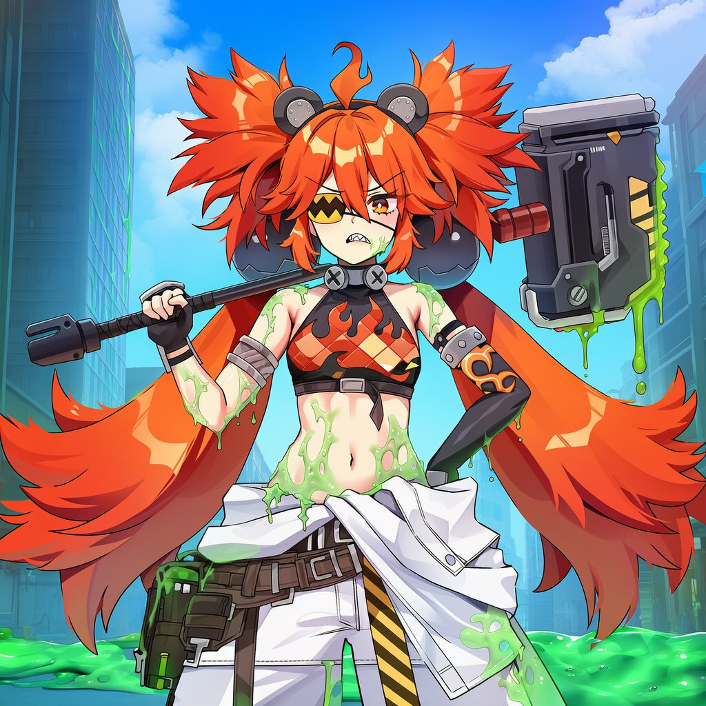 Boss_Belobog's tweet photo. "What a shitty day. It's another weird Ethernet monster that keeps showing up. I need to ask Proxy to take a look at it."

Koleda got covered by the strange slime after she killed it by herself with her trusty hammer. https://t.co/dUv06fkFp6