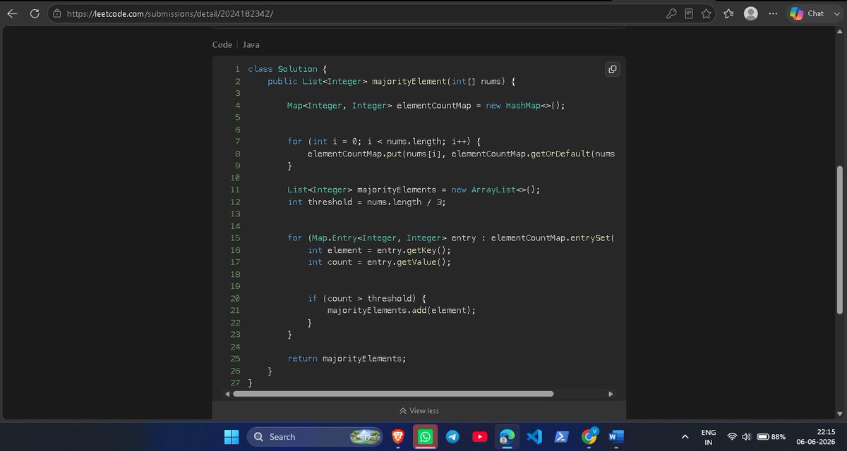 vikash_0294's tweet photo. 🗓️ Day 6 – #SDESheetChallenge 
1. Majority Element
2. Grid unique paths 
3. Reverse Pairs

@striver_79
@takeUforward_
#SDESheetChallenge https://t.co/qmFZ8nBtI1