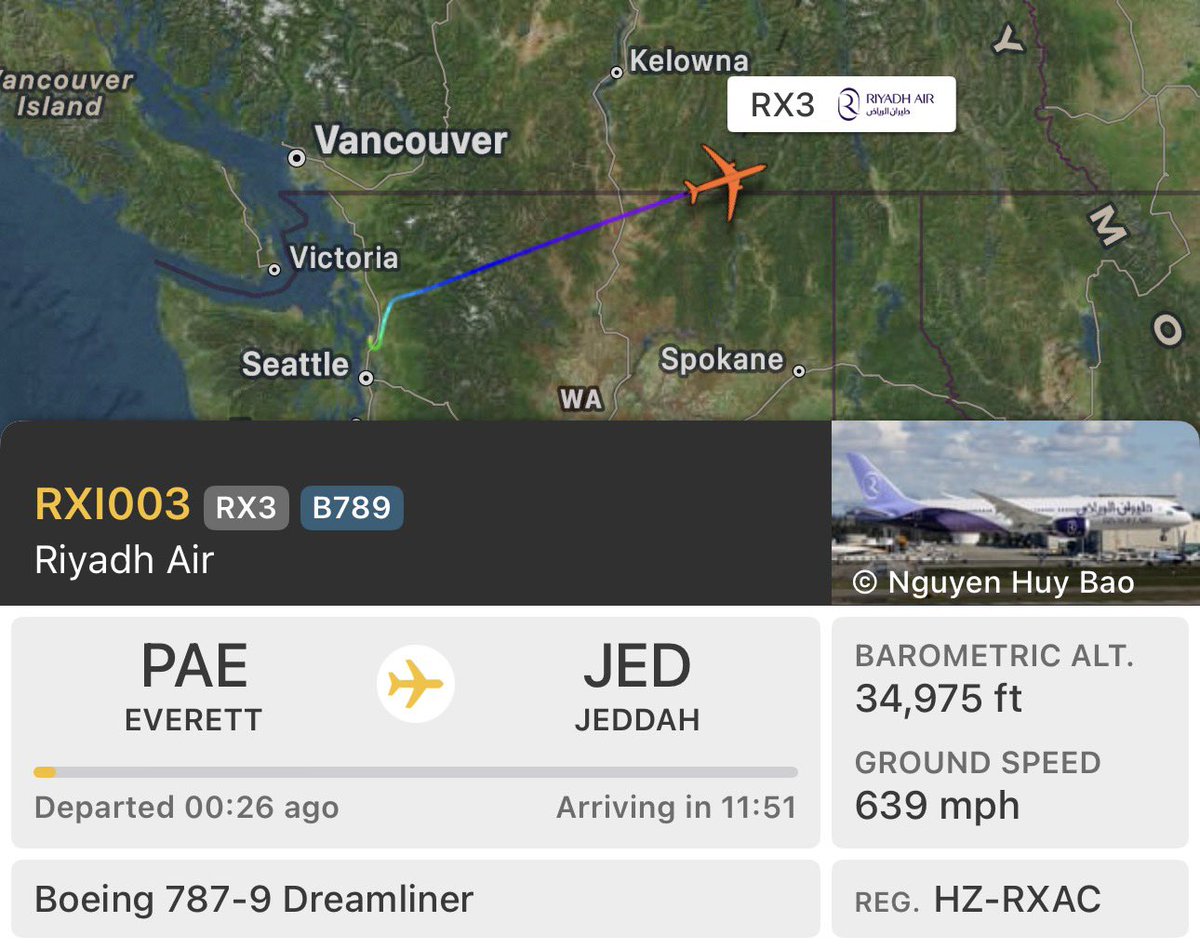 NikPhillips666's tweet photo. On delivery to Riyadh Air is Boeing 787-9 Dreamliner, HZ-RXAC, from Everett https://t.co/jHFkx1MNM7