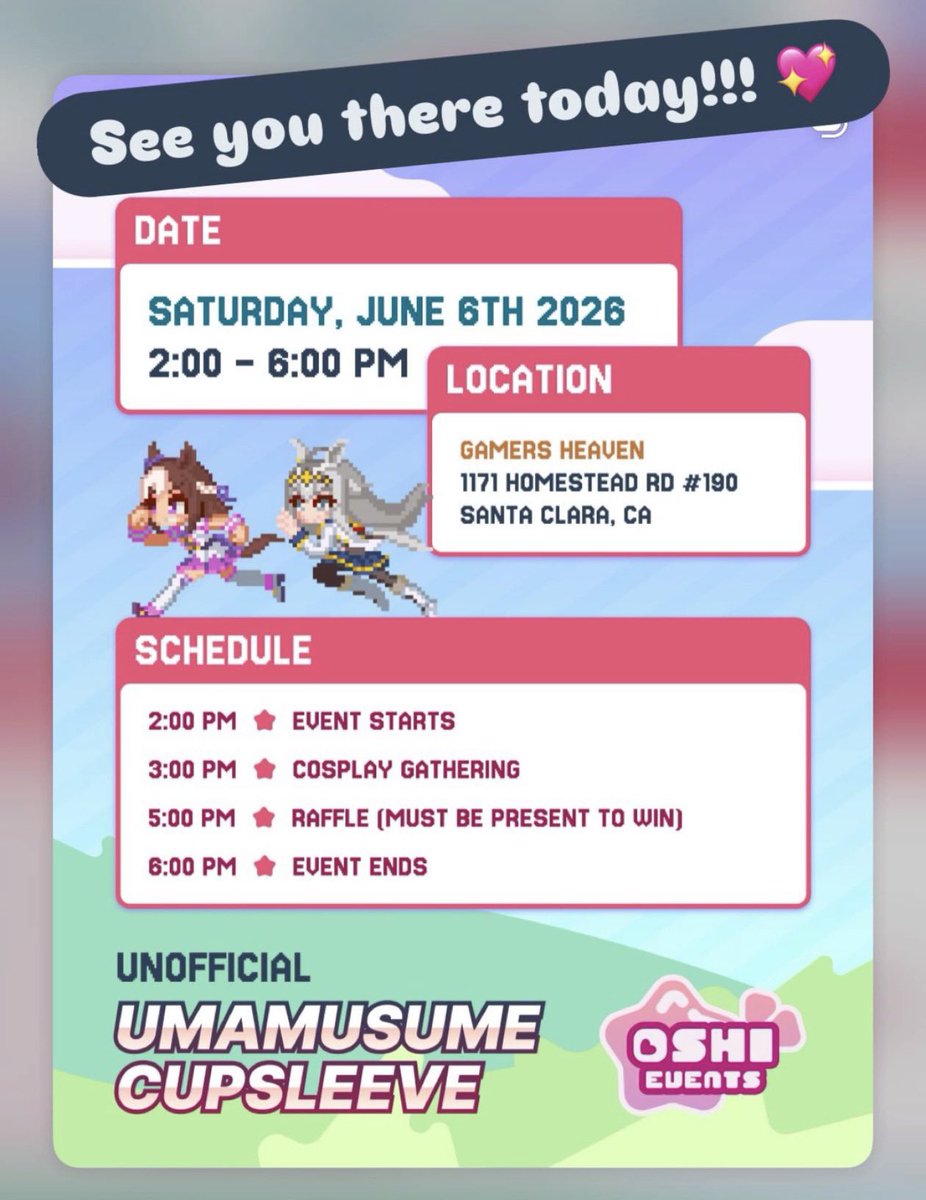 missnekopon's tweet photo. I’ll be at this #umamusume event at Santa Clara today with @Pyrrhixz! Come by to say hiiiii https://t.co/0I9KoEga17