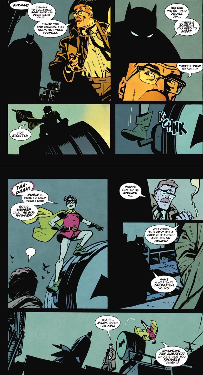 Theodoric233's tweet photo. Batman gets criticized by Gordon for bringing a child with him to fight crime. #batman #robin
In my opinion, fans who criticize Batman for this simply haven't read Batman comics. If you criticize Batman for this, I would recommend reading Batman Dark Victory. https://t.co/mFdFm63k4S