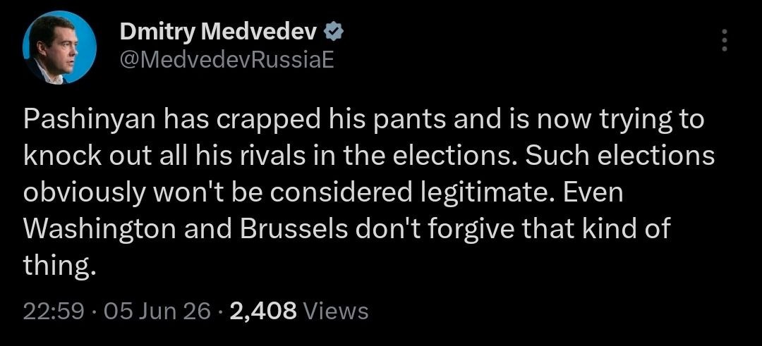 MarioNawfal's tweet photo. 🇦🇲🇷🇺 Armenia arrests 6 opposition candidates the night before elections.

The timing alone tells a story.

The candidates belong to Strong Armenia, a pro-Russian party polling in 2nd place nationally. Their leader, billionaire Samvel Karapetyan, is already under house arrest on charges of plotting to overthrow the government.

Armenia is at a crossroads: Drifting West, negotiating peace with Azerbaijan, and quietly distancing itself from Moscow.

A pro-Russian party surging ahead of elections was always going to make Yerevan nervous.

Whether these are real criminal cases or political medicine, the optics hand Russia exactly the narrative it wants: Armenian democracy under Pashinyan is selective.

Source: Reuters