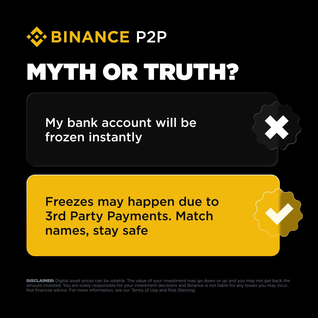BinanceDesi's tweet photo. Name mismatch = freeze risk. ๐ง
Name match = smooth sailing. โต
#BinanceP2P #TradeSafe https://t.co/wYJqZ8Xq9C