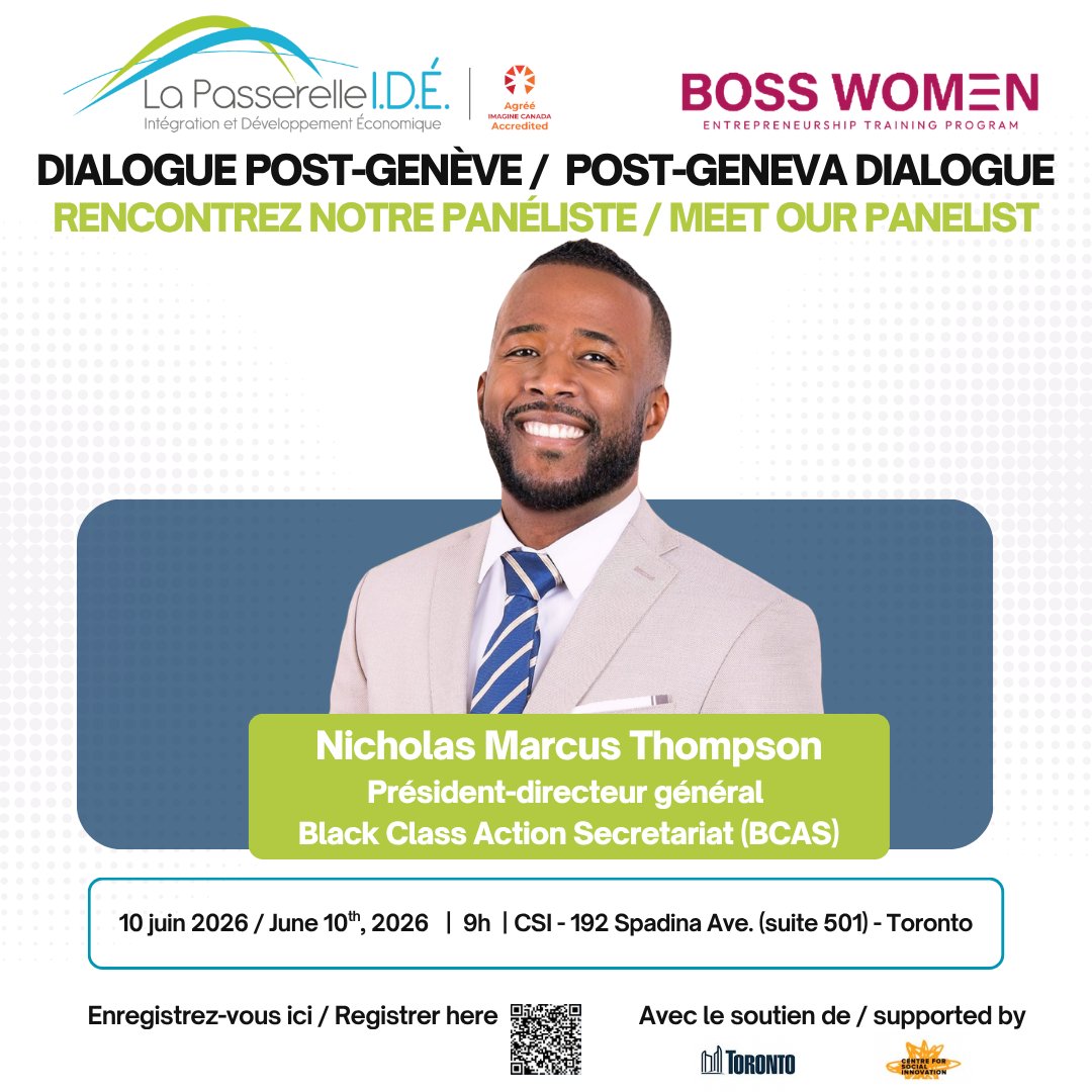 LeonieTchatat's tweet photo. Meet our panelist: @meetNMT 

From the United Nations in Geneva to landmark legal and policy advocacy in Canada, Nicholas Marcus Thompson has become a leading voice in the fight against systemic anti-Black racism and for institutional accountability.

At Post Geneva Dialogue: Black Francophone Perspectives on Equity and Leadership, Nicholas will explore how international commitments can be transformed into concrete action, advancing equity, justice, and human rights for communities of African descent.

Join us for Post Geneva Dialogue: Black Francophone Perspectives on Equity and Leadership. 
Register here : https://t.co/CIEJZau0xl
Thanks to our sponsors @cityoftoronto and @csiTO
#PostGenevaDialogue #LeadershipFrancophoneNoir #Équité #DroitsHumains #LeadershipCommunautaire #JusticeSociale #CommunautésNoires #Ubuntu #PolitiquesPubliques #GuérisonCollective #LutteContreLeRacismeAntiNoir #Toronto #Canada #DeGenèveAuCanada